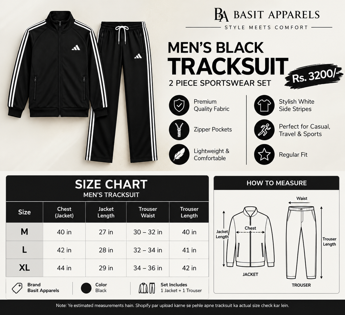 Men’s Black Premium Tracksuit – 2 Piece